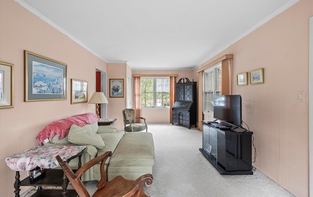 9 Gull Dr, Hauppauge, NY 11788 - living area featuring ornamental molding and light colored carpet