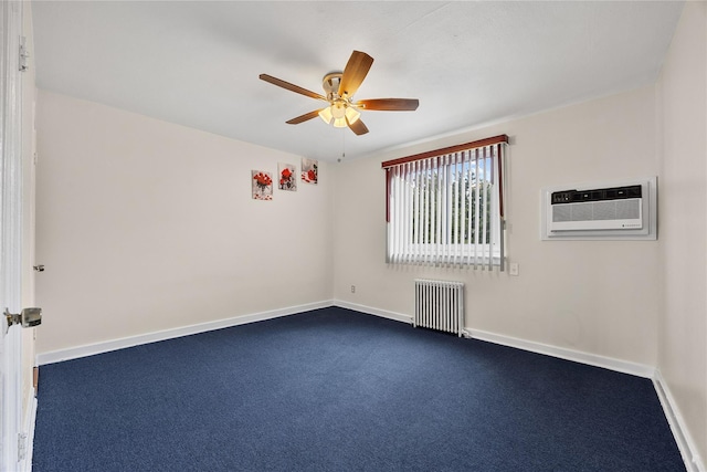 247-78 77th Cres Unit B, Bellerose, NY 11426 - unfurnished room with radiator, a wall mounted AC, ceiling fan, baseboards, and dark colored carpet
