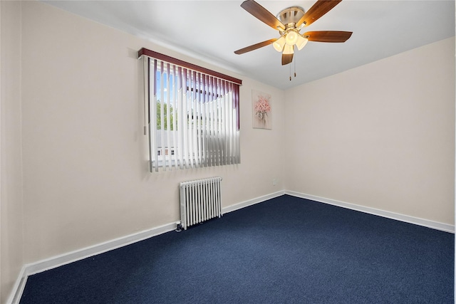 247-78 77th Cres Unit B, Bellerose, NY 11426 - unfurnished room with radiator, baseboards, a ceiling fan, and dark colored carpet