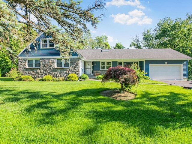 81 Winding Brook Rd, New Rochelle, NY 10804 - view of front of home with a garage, stone siding, and a front lawn