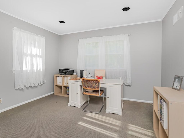 81 Winding Brook Rd, New Rochelle, NY 10804 - office featuring crown molding, healthy amount of natural light, light carpet, and baseboards