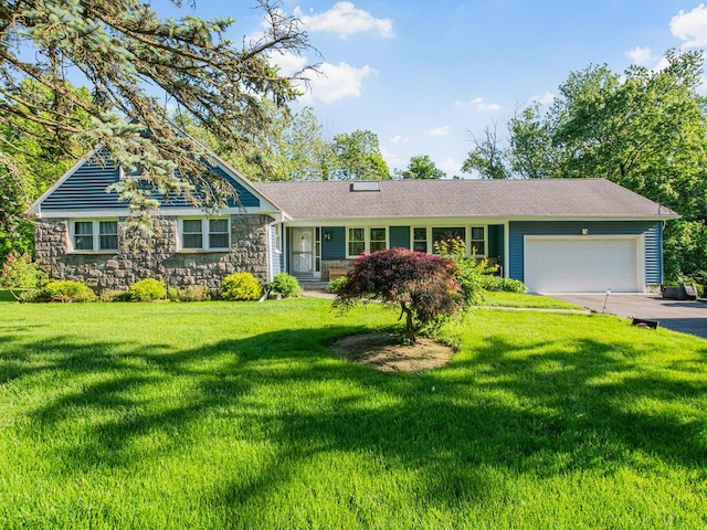 81 Winding Brook Rd, New Rochelle, NY 10804 - view of front of home featuring a garage, stone siding, driveway, and a front lawn