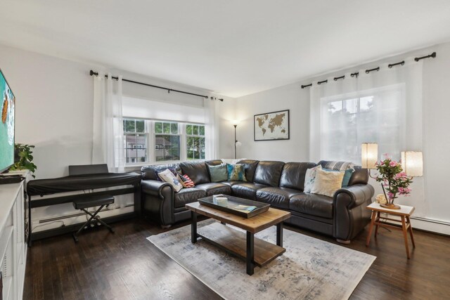 32 Meadow Rd, Montrose, NY 10567 - living area with dark wood-type flooring and a baseboard radiator
