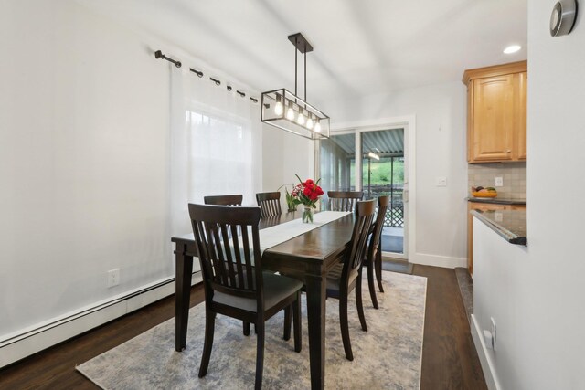 32 Meadow Rd, Montrose, NY 10567 - dining area with a baseboard heating unit, dark wood finished floors, baseboards, and recessed lighting