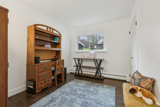 32 Meadow Rd, Montrose, NY 10567 - office with baseboard heating, dark wood-style flooring, and baseboards