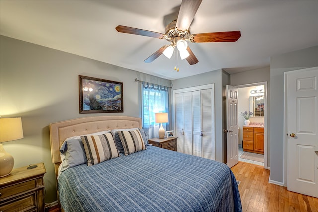 8 Baylor Dr, Smithtown, NY 11787 - bedroom with light wood-style flooring, a closet, a ceiling fan, and baseboards