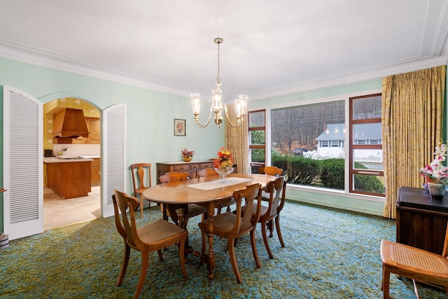 29 Maiden Ln, Port Jervis, NY 12771 - dining room with a chandelier, crown molding, and light carpet