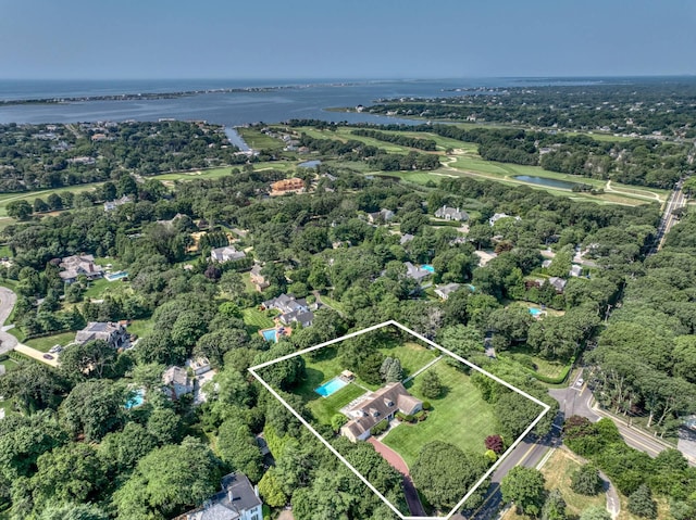 73 S Rd, Westhampton Beach, NY 11978 - view of property location featuring a nearby body of water, property boundaries highlighted, and a tree filled landscape