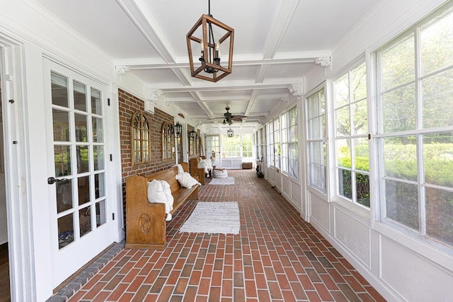 31 Heminway Ave, New Rochelle, NY 10801 - unfurnished sunroom featuring coffered ceiling and beamed ceiling