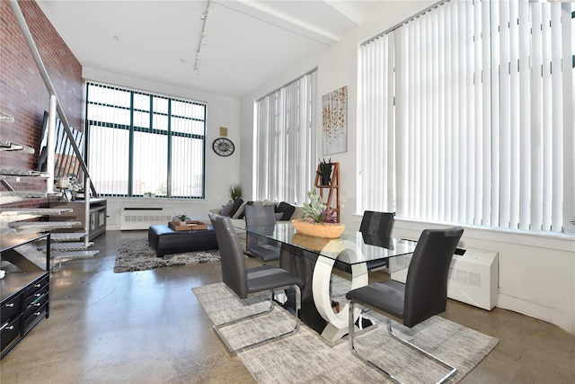 70 S Main St Unit 307-Ph, Freeport, NY 11520 - dining space with concrete flooring, radiator, and rail lighting