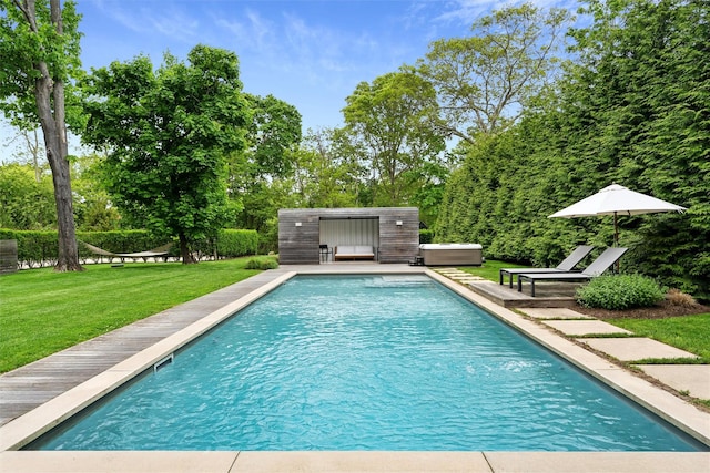 3 Pheasant Ln, Remsenburg, NY 11960 - swimming pool featuring a yard and view of wooded area