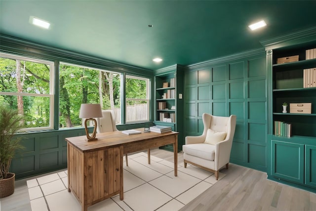 2 Crawford Rd, Harrison, NY 10528 - office space with a decorative wall, ornamental molding, and light wood-style flooring