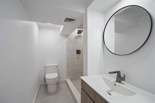 2 Crawford Rd, Harrison, NY 10528 - bathroom with toilet, vanity, a tile shower, and baseboards