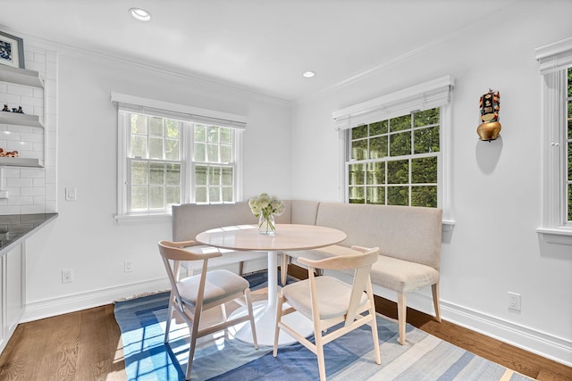 9 Springdale Rd, Scarsdale, NY 10583 - dining space with crown molding, wood finished floors, baseboards, and recessed lighting