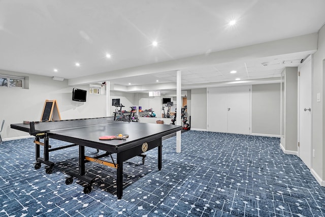 9 Springdale Rd, Scarsdale, NY 10583 - rec room featuring carpet flooring, baseboards, and recessed lighting