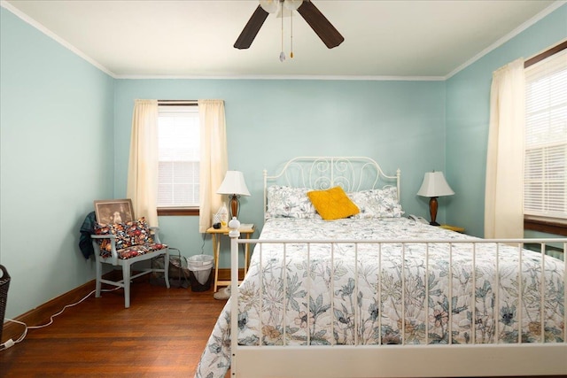 139 Euston Rd S, West Hempstead, NY 11552 - bedroom featuring wood finished floors, ornamental molding, baseboards, and a ceiling fan