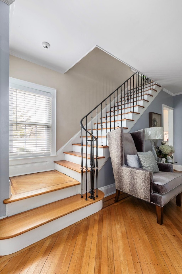 177 N Long Beach Ave, Freeport, NY 11520 - stairway featuring hardwood / wood-style flooring and baseboards