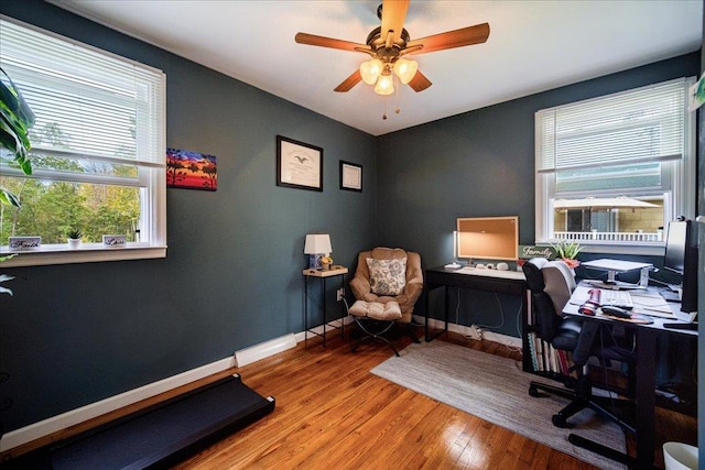 26 Booth Blvd, Wappingers Falls, NY 12590 - home office featuring plenty of natural light, wood-type flooring, a ceiling fan, and baseboards