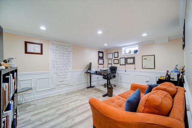 26 Booth Blvd, Wappingers Falls, NY 12590 - office space with crown molding, recessed lighting, a decorative wall, and light wood-style floors