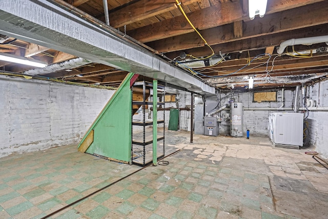 3061 Xavier Ct, Oceanside, NY 11572 - unfinished basement featuring water heater, washer / dryer, and heating unit