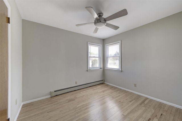 8123 260th St, Glen Oaks, NY 11004 - spare room with a baseboard heating unit, light wood-style floors, baseboards, and a ceiling fan