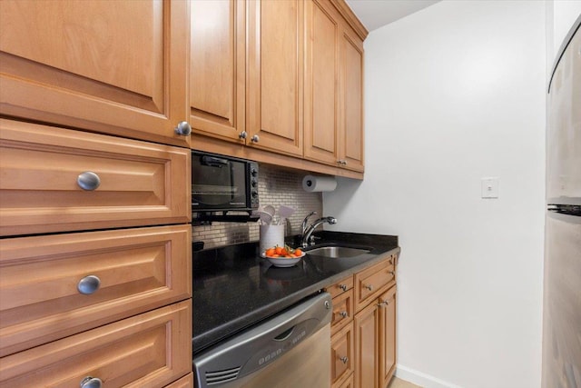 240 Garth Rd Unit 3L2, Scarsdale, NY 10583 - kitchen with stainless steel dishwasher, decorative backsplash, and black microwave