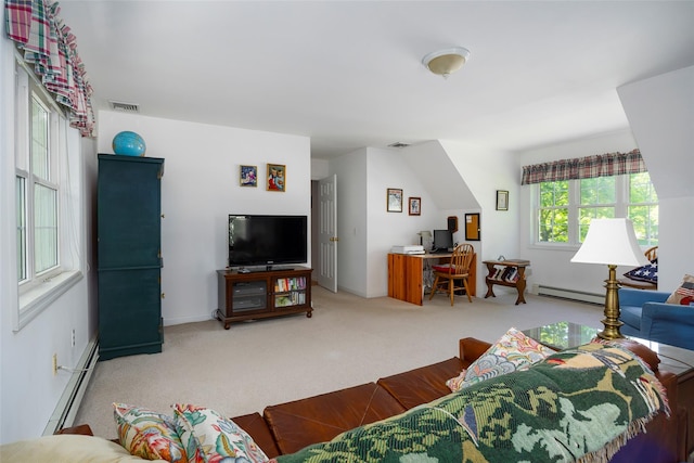 3 Cambridge Ct, Wappingers Falls, NY 12590 - living area featuring an office area, a baseboard heating unit, carpet flooring, and baseboard heating