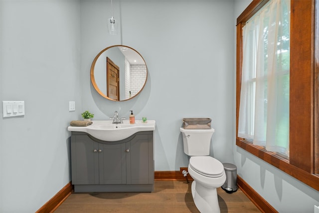 858 N Branch Hortonville Rd, North Branch, NY 12745 - bathroom with baseboards, vanity, toilet, and wood finished floors