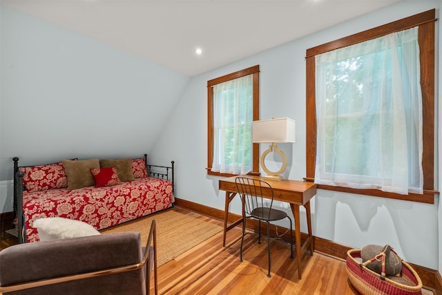 858 N Branch Hortonville Rd, North Branch, NY 12745 - bedroom featuring multiple windows, wood finished floors, lofted ceiling, recessed lighting, and baseboards