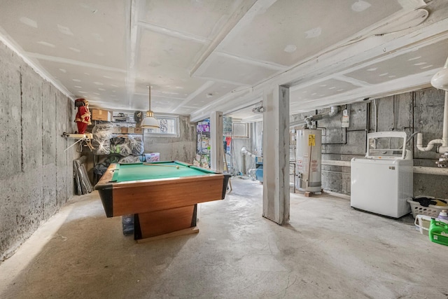 3665 Varian Ave, Bronx, NY 10466 - game room with gas water heater, unfinished concrete floors, and billiards