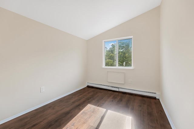 3665 Varian Ave, Bronx, NY 10466 - spare room with a baseboard radiator, lofted ceiling, wood finished floors, and baseboards