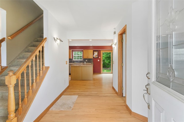 49 Tallmadge Trl, Miller Place, NY 11764 - foyer entrance featuring light wood-type flooring, baseboards, stairway, and recessed lighting