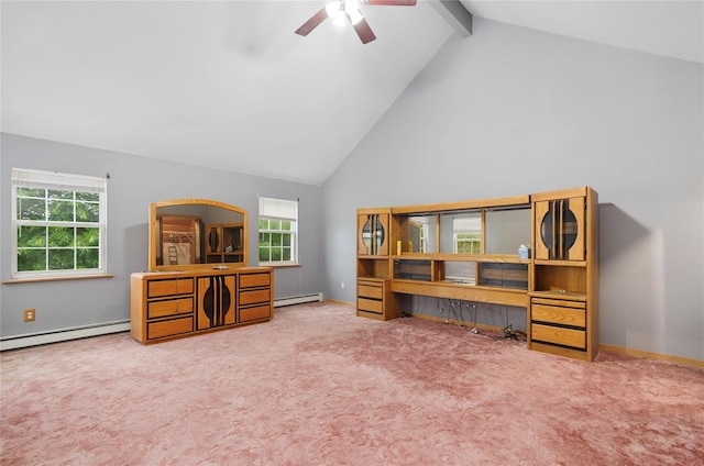 49 Tallmadge Trl, Miller Place, NY 11764 - carpeted office with a baseboard radiator, high vaulted ceiling, healthy amount of natural light, ceiling fan, and beam ceiling