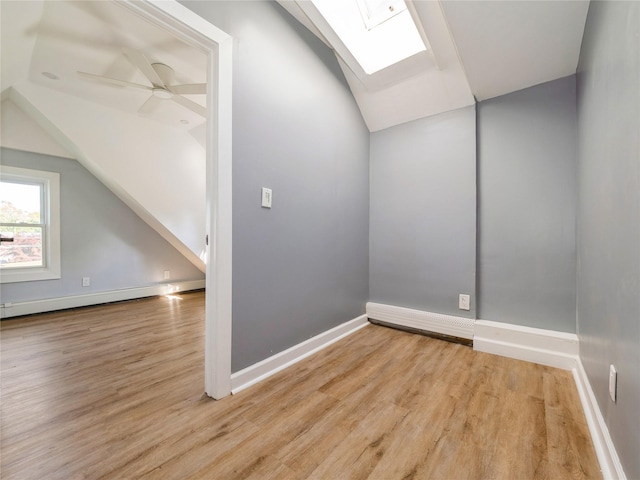 34 Woodland Ave, Poughkeepsie, NY 12603 - additional living space with vaulted ceiling, a skylight, wood finished floors, baseboards, and a ceiling fan