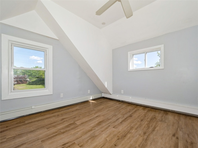 34 Woodland Ave, Poughkeepsie, NY 12603 - additional living space featuring vaulted ceiling, wood finished floors, ceiling fan, a baseboard radiator, and baseboards