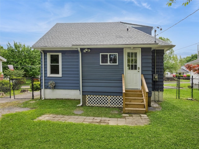 34 Woodland Ave, Poughkeepsie, NY 12603 - back of house with entry steps, a gate, and a shingled roof