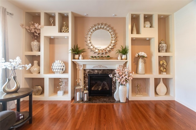 38 Panorama Dr, New Windsor, NY 12553 - living room with wood finished floors, a premium fireplace, and built in shelves