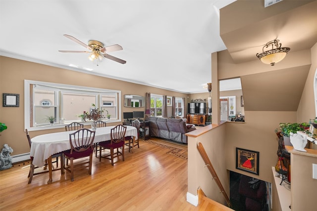 1370 Kearney Ave, Bronx, NY 10465 - dining space featuring a ceiling fan, light wood-style floors, and a baseboard radiator