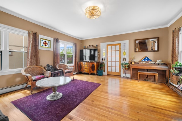 1370 Kearney Ave, Bronx, NY 10465 - living room featuring ornamental molding, wood finished floors, and a baseboard radiator