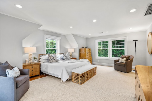 489 Manor Ln, Pelham, NY 10803 - bedroom with recessed lighting, ornamental molding, and baseboards