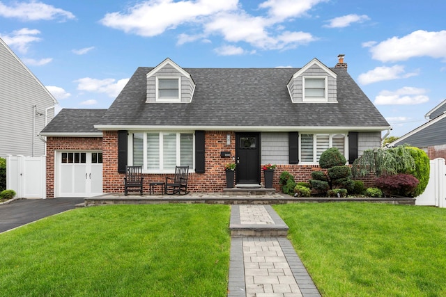 1696 Coral Rd, East Meadow, NY 11554 - new england style home with brick siding, a garage, a shingled roof, a chimney, and asphalt driveway