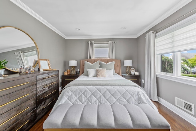1696 Coral Rd, East Meadow, NY 11554 - bedroom featuring dark wood-style flooring, baseboards, and ornamental molding