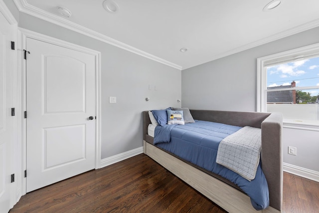 1696 Coral Rd, East Meadow, NY 11554 - bedroom featuring wood finished floors, baseboards, recessed lighting, and crown molding