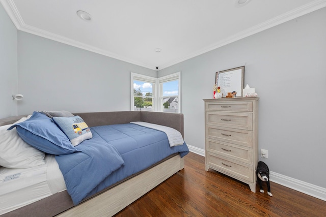 1696 Coral Rd, East Meadow, NY 11554 - bedroom featuring crown molding, baseboards, and dark wood-type flooring