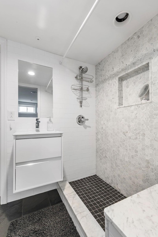 1696 Coral Rd, East Meadow, NY 11554 - bathroom with a tile shower and vanity
