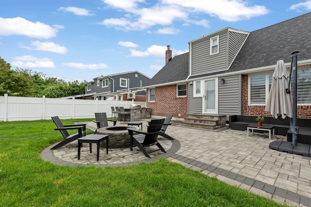 1696 Coral Rd, East Meadow, NY 11554 - view of patio / terrace with entry steps and an outdoor living space with a fire pit