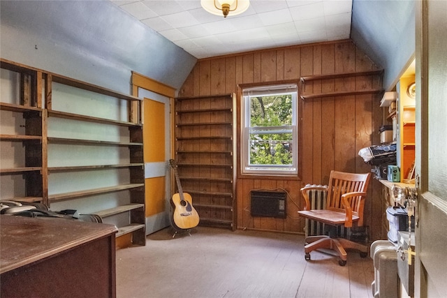 230 Pennyfield Ave, Bronx, NY 10465 - sitting room featuring lofted ceiling, wood walls, hardwood / wood-style floors, and heating unit