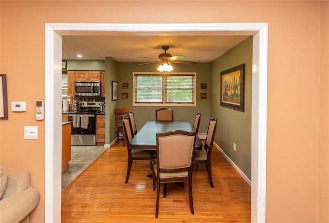 57 Decker Dr, Washingtonville, NY 10992 - dining room with light wood-style floors, a ceiling fan, and baseboards