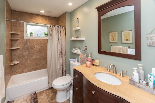 57 Decker Dr, Washingtonville, NY 10992 - bathroom with toilet, vanity, shower / bath combination with curtain, tile patterned flooring, and recessed lighting