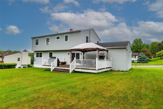 57 Decker Dr, Washingtonville, NY 10992 - rear view of house featuring a gazebo, a yard, a wooden deck, and a chimney